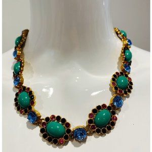 JCREW OVAL TURQUOISE STONE AND RHINESTONE NECKLACE